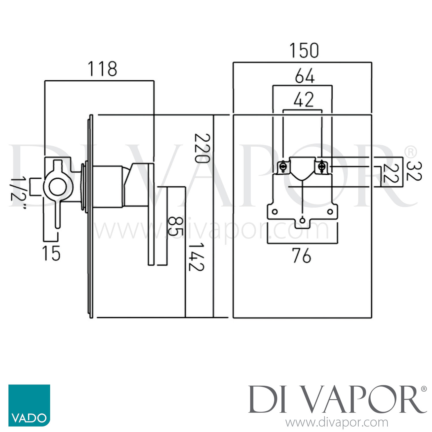 VADO NOT145C/P Notion Concealed Single Lever Shower Valve Spare Parts
