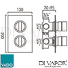 VADO NOT-148D/3-C/P DX Notion 3 Outlet, 2 Handle Concealed Thermostatic Valve with Rectangular BackP