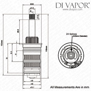 119mm Screw in Thermostatic Cartridge (44mm spindle, 24 Splines) - NVZT8