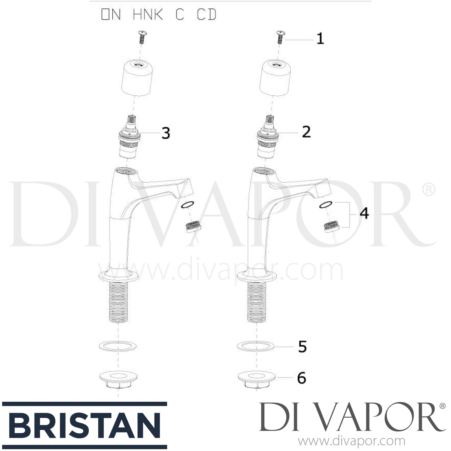 Bristan ON HNK C CD Options Ceramic Disc Valve High Neck Pillar Taps
