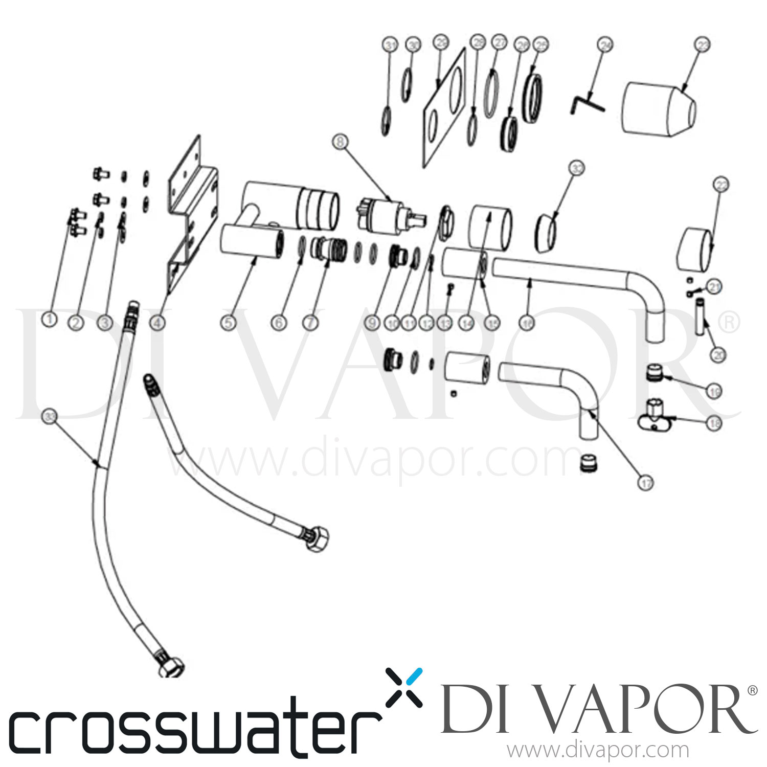 Crosswater PRO121WNC Mike Pro MPRO Wall Mounted 2 Hole Set Basin