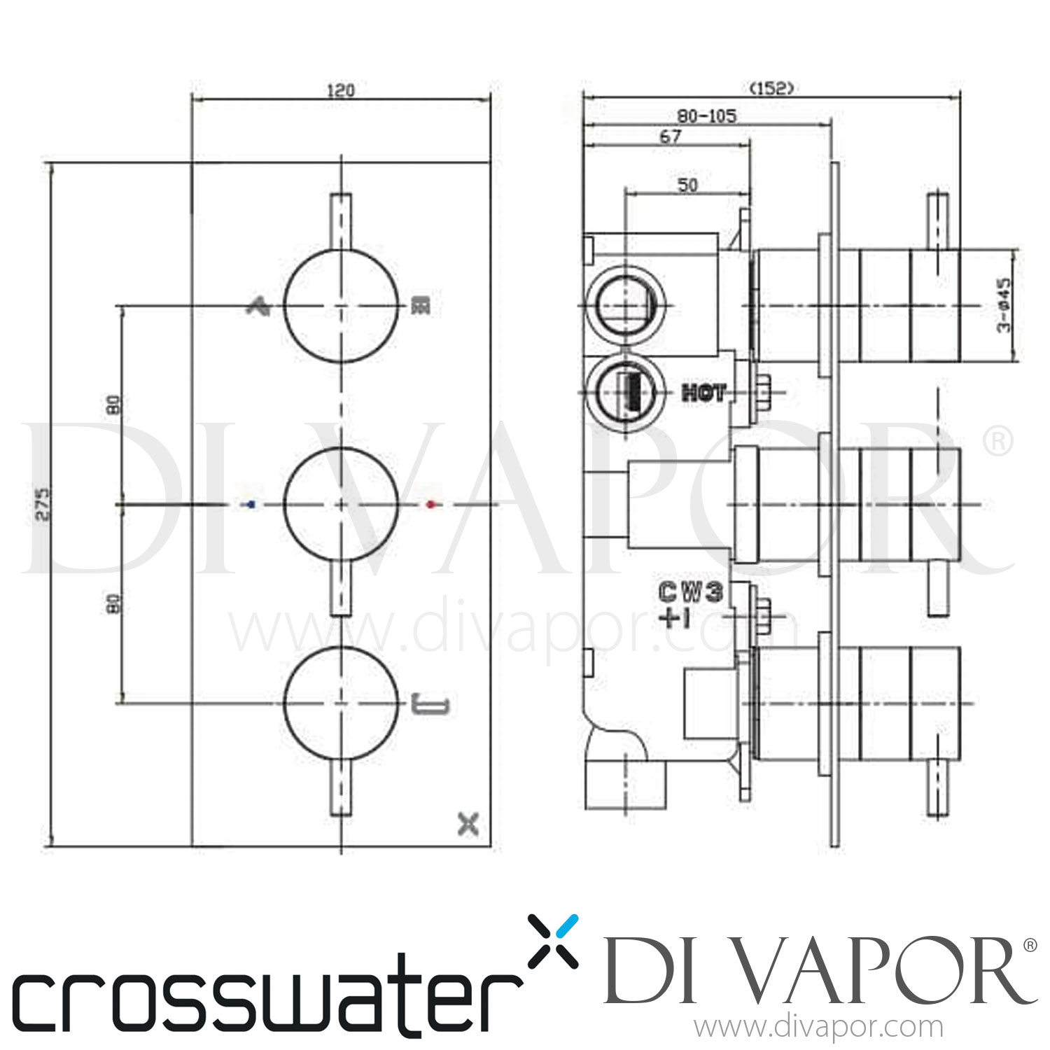 Crosswater PRO3000RC Mike Pro Thermostatic Shower Valve with 3 Way
