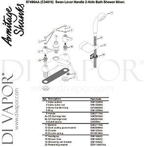 Armitage Shanks S7496AA Swan New Bath and Shower Mixer Rim Mounted Chrome Spare Parts