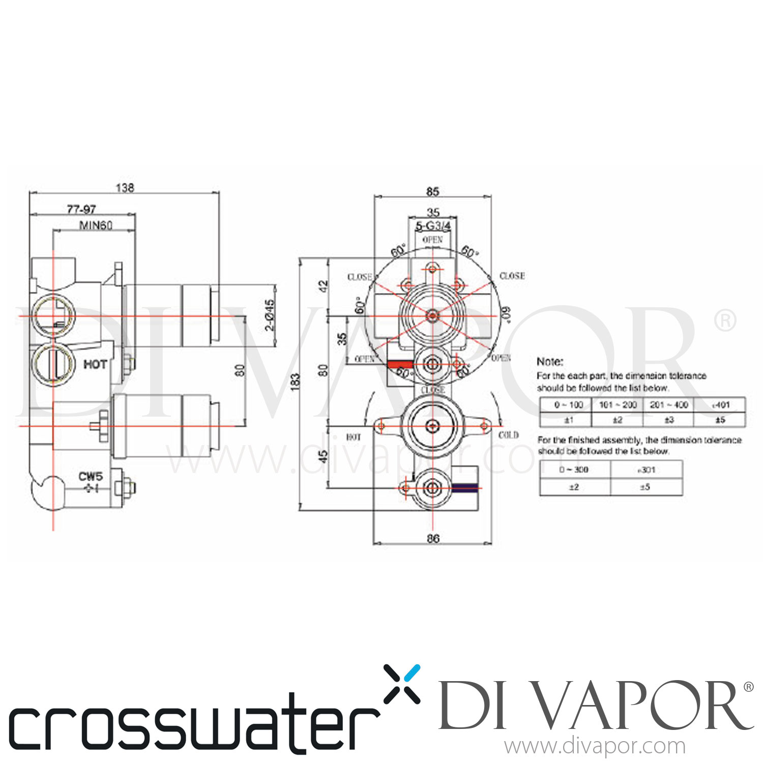 Crosswater SE2500RC Svelte Thermostatic Shower Valve with 3 Way