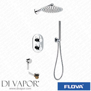Flova SM3WPK1-U Smart Thermostatic 3-Outlet Shower Valve with Fixed Head Handshower Kit and Bath Overflow Filler Spare Parts