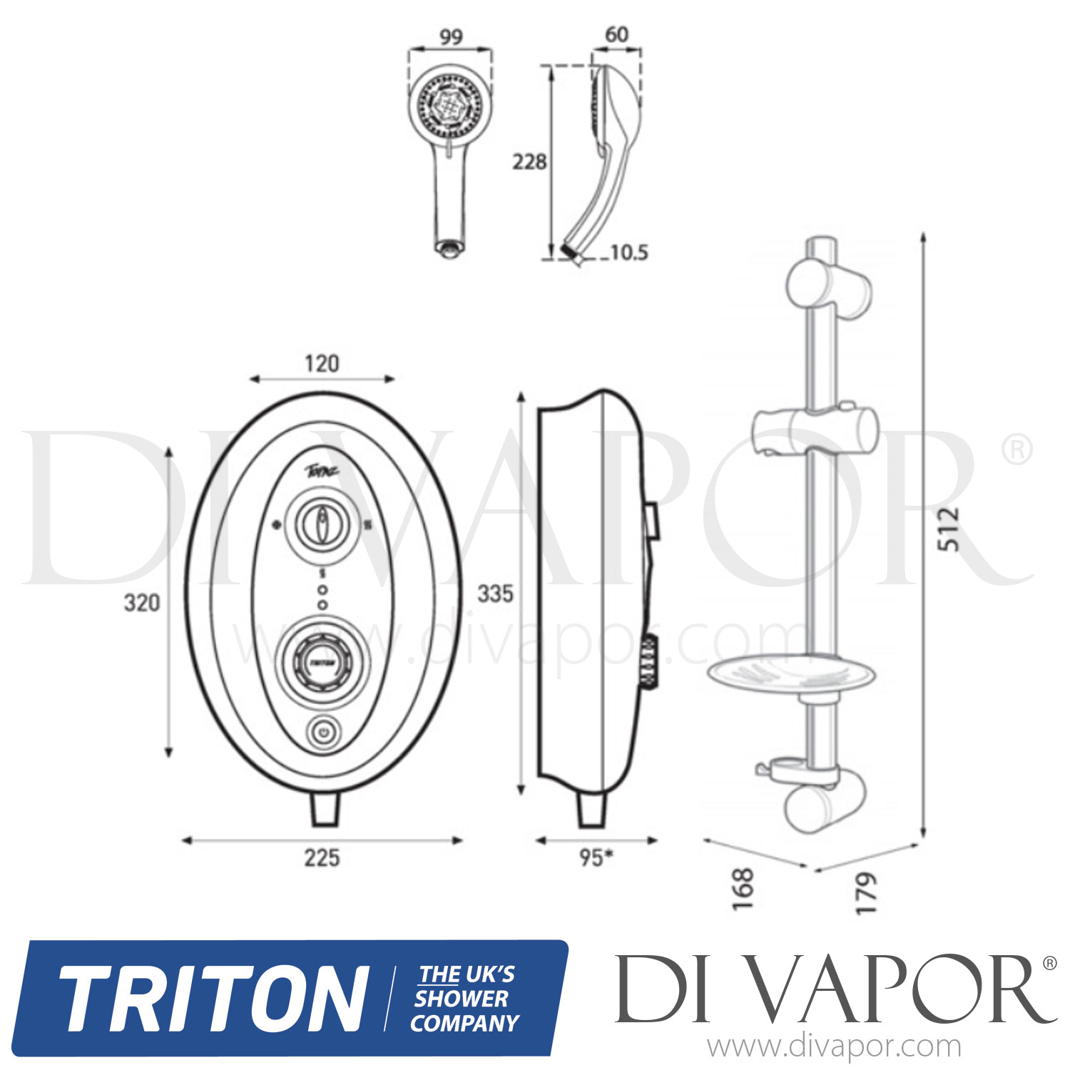 Triton SP8I49SI Topaz T80si 9.5kW Thermostatic Electric Shower (White