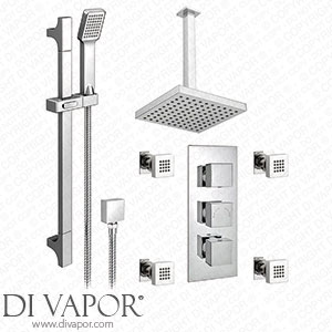 Victorian Plumbing Modern Square Triple Valve with Diverter Ceiling Mounted Square Shower Head 4 Body Jets + Slider - SQSP3 - Spare Parts