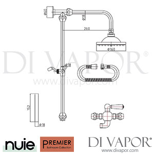 Premier / Nuie STY068 Traditional Rigid Riser Kit with Fixed Shower Head & Handset Spare Parts