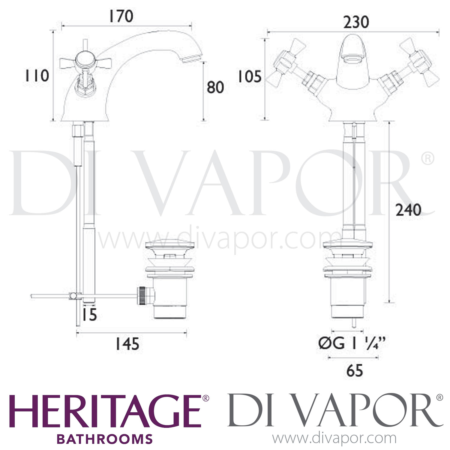 Heritage TDCC04 Dawlish 1 Taphole Basin Mixer Bathroom Tap Spare Parts