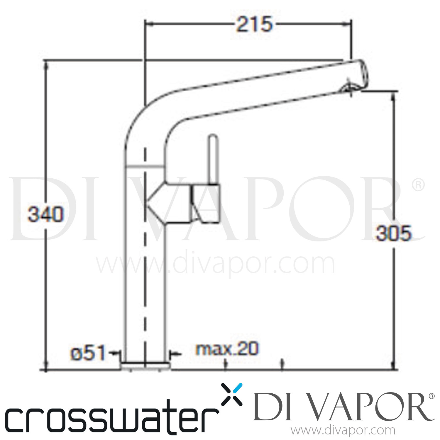 Crosswater TE714DC Cucina Tempo Side Lever Kitchen Mixer Chrome Tap