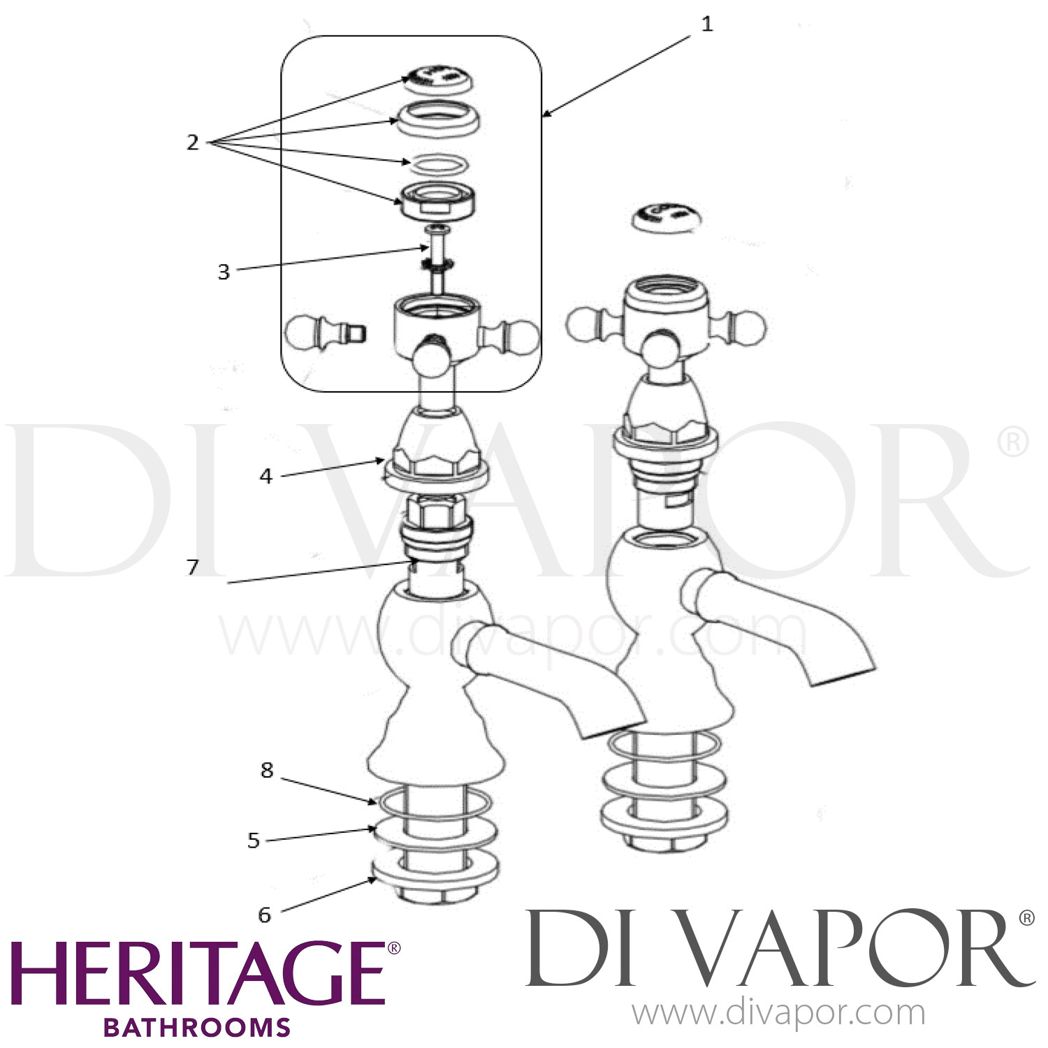 Heritage THRC01 Hartlebury Bath Pillar Taps Spare Parts