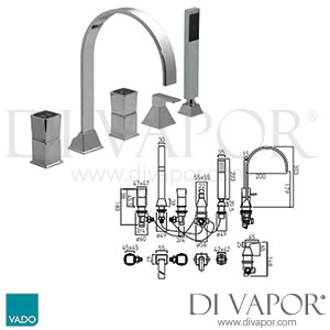 VADO TIM-135-3/4-C/P Time 5 Hole Bath Shower Mixer Deck Mounted - Grey Indice - Spare Parts