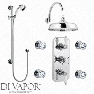 Victorian Plumbing Traditional Triple Concealed Valve with Diverter 12 Shower Head Curved Arm 4 Body Jets & Slider - TSP2 - Spare Parts