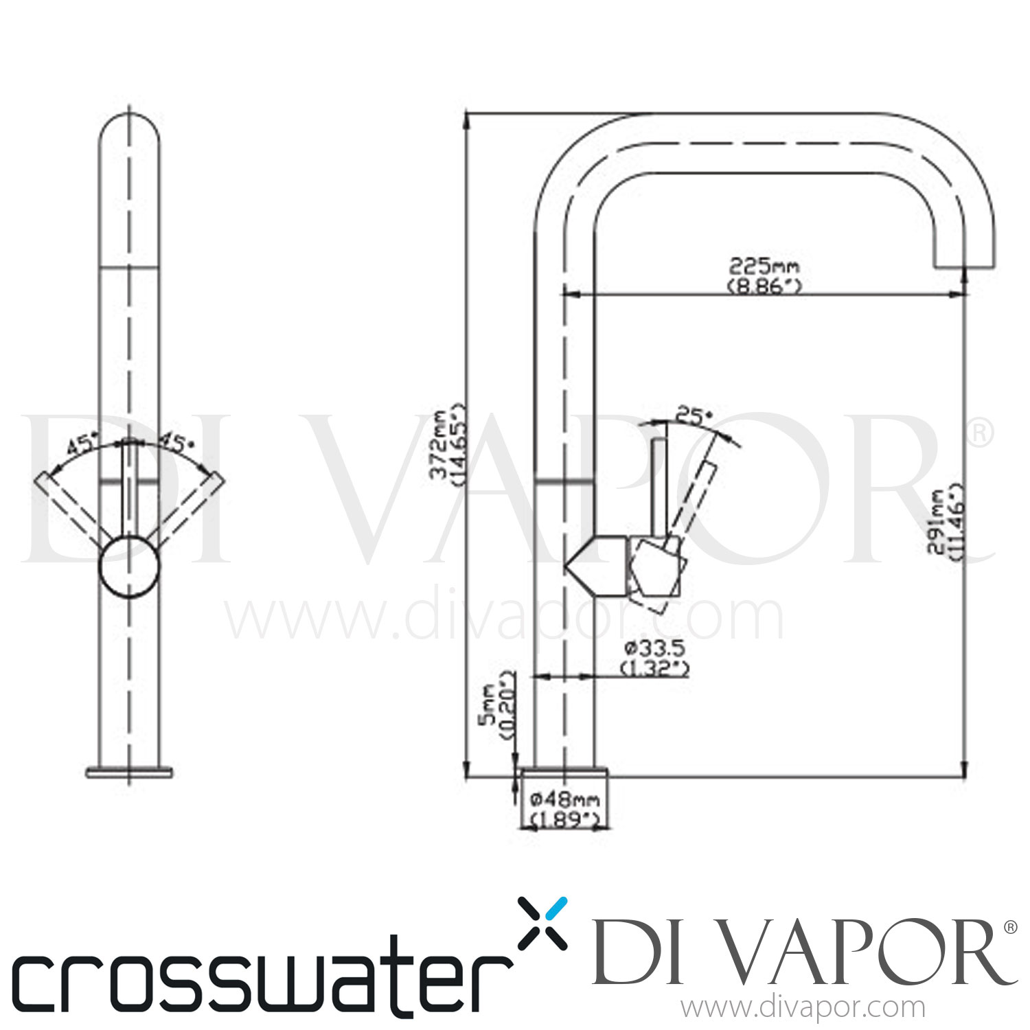 Crosswater TU715DS Cucina Tube Tall Side Lever Kitchen Mixer