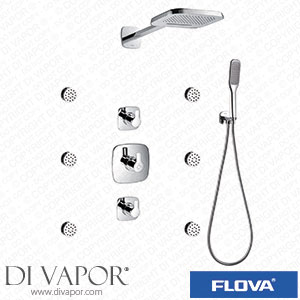 Flova URT4WPK1 Urban Thermostatic Mixer Valve with 4-Outlet Control 2-Function Rainshower Handshower Kit and Body Jets Spare Parts