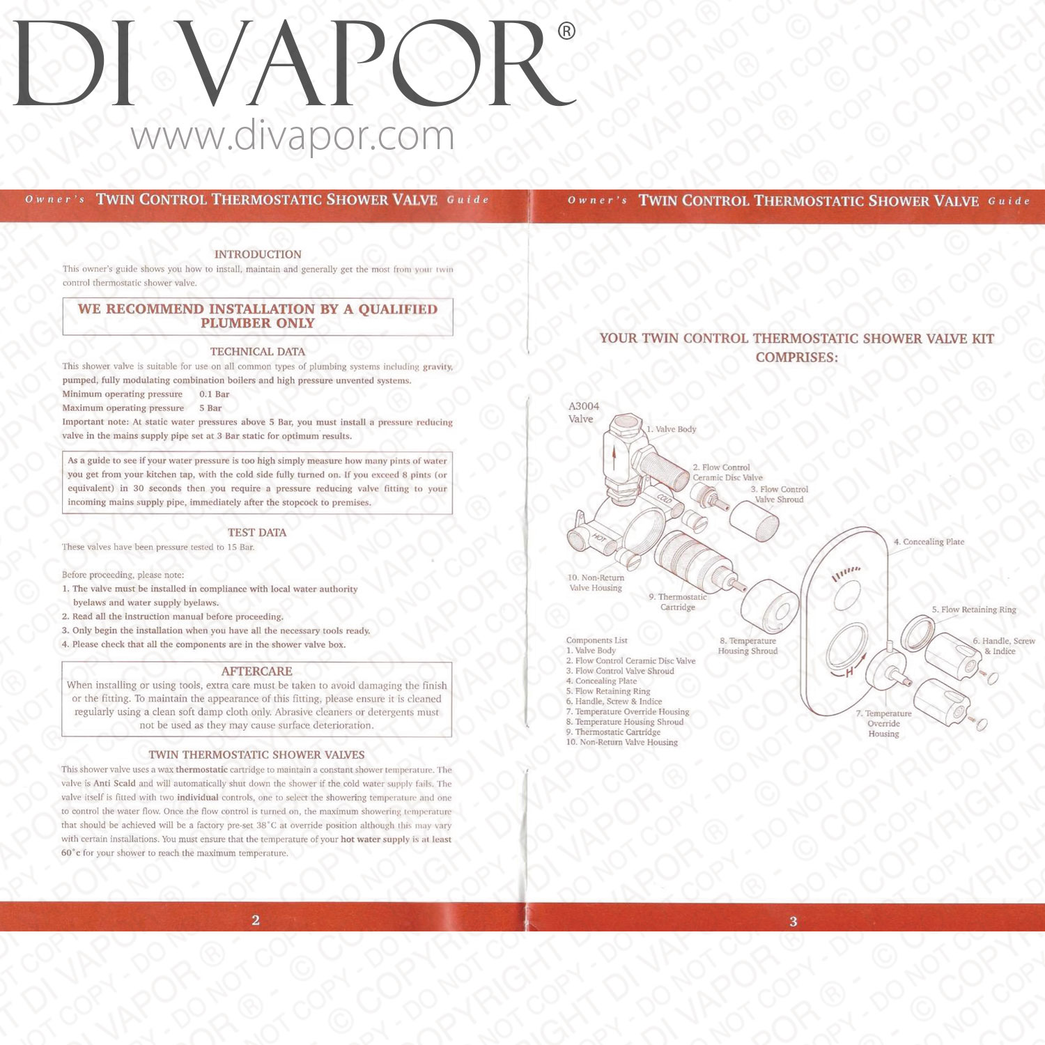 Twin Control Thermostatic Shower Valve Kit Thermostatic Cartridge