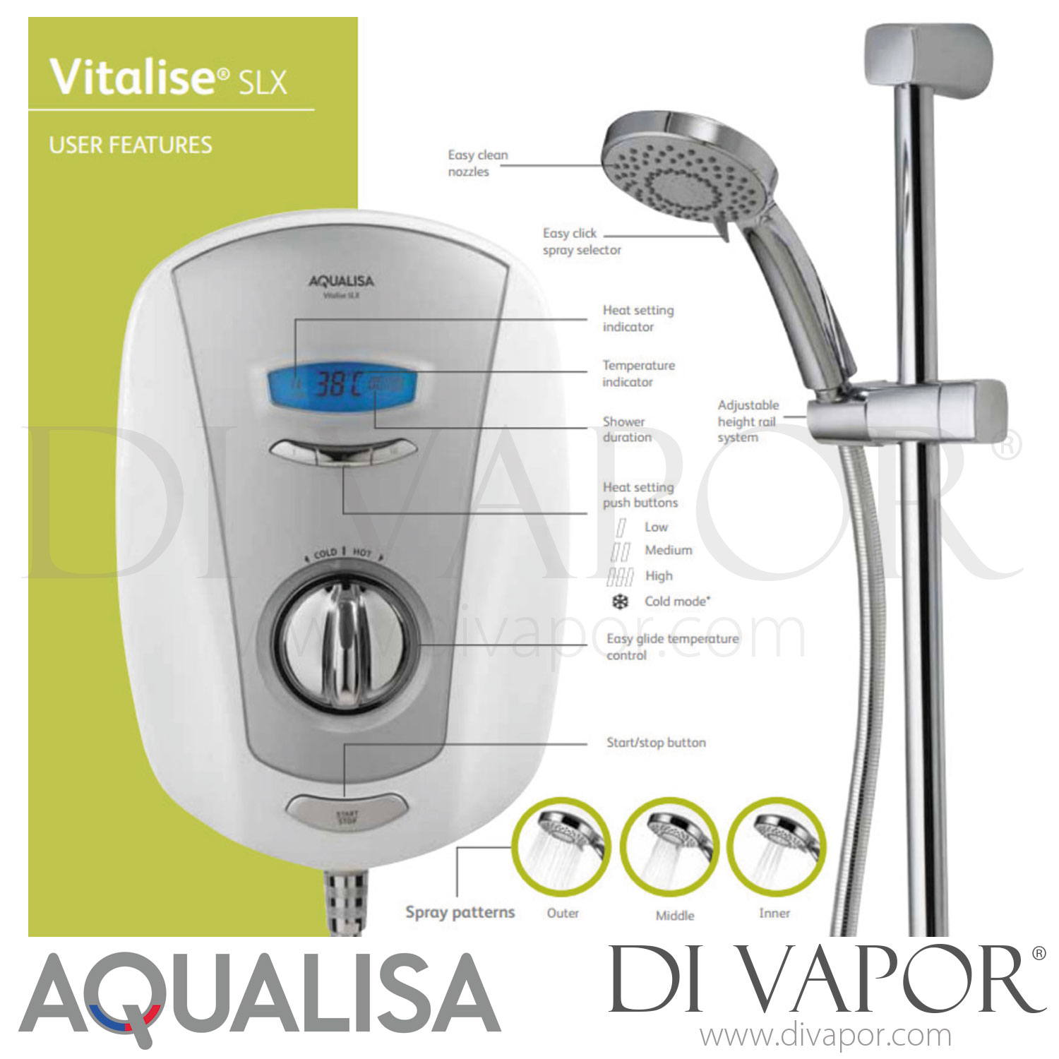 Aqualisa VTE8521SLX Vitalise 8.5kW Electric SLX Shower White/Chrome