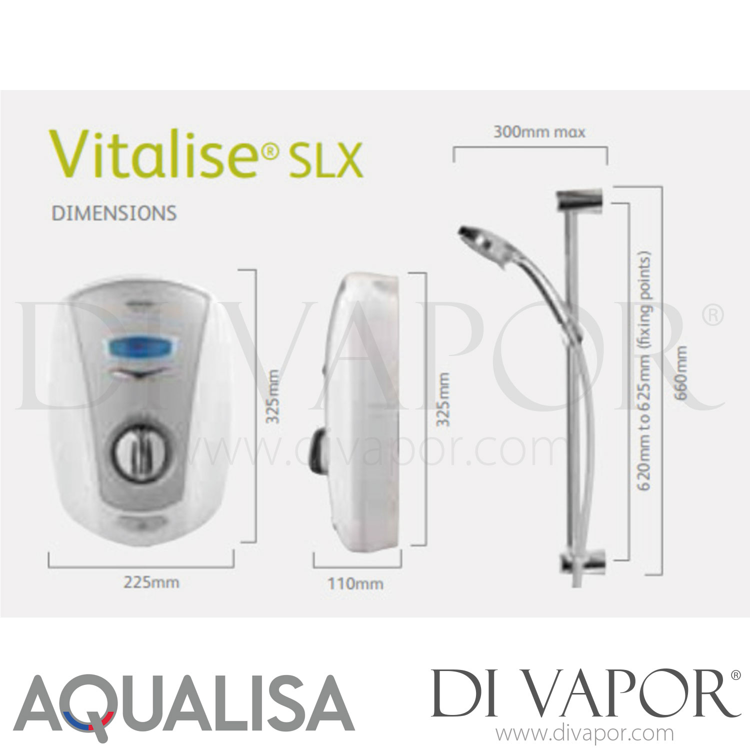 Aqualisa VTE9521SLX Vitalise 9.5kW Electric SLX Shower White/Chrome
