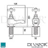 VADO Wentworth Bath Pillar Taps Deck Mounted Dimension