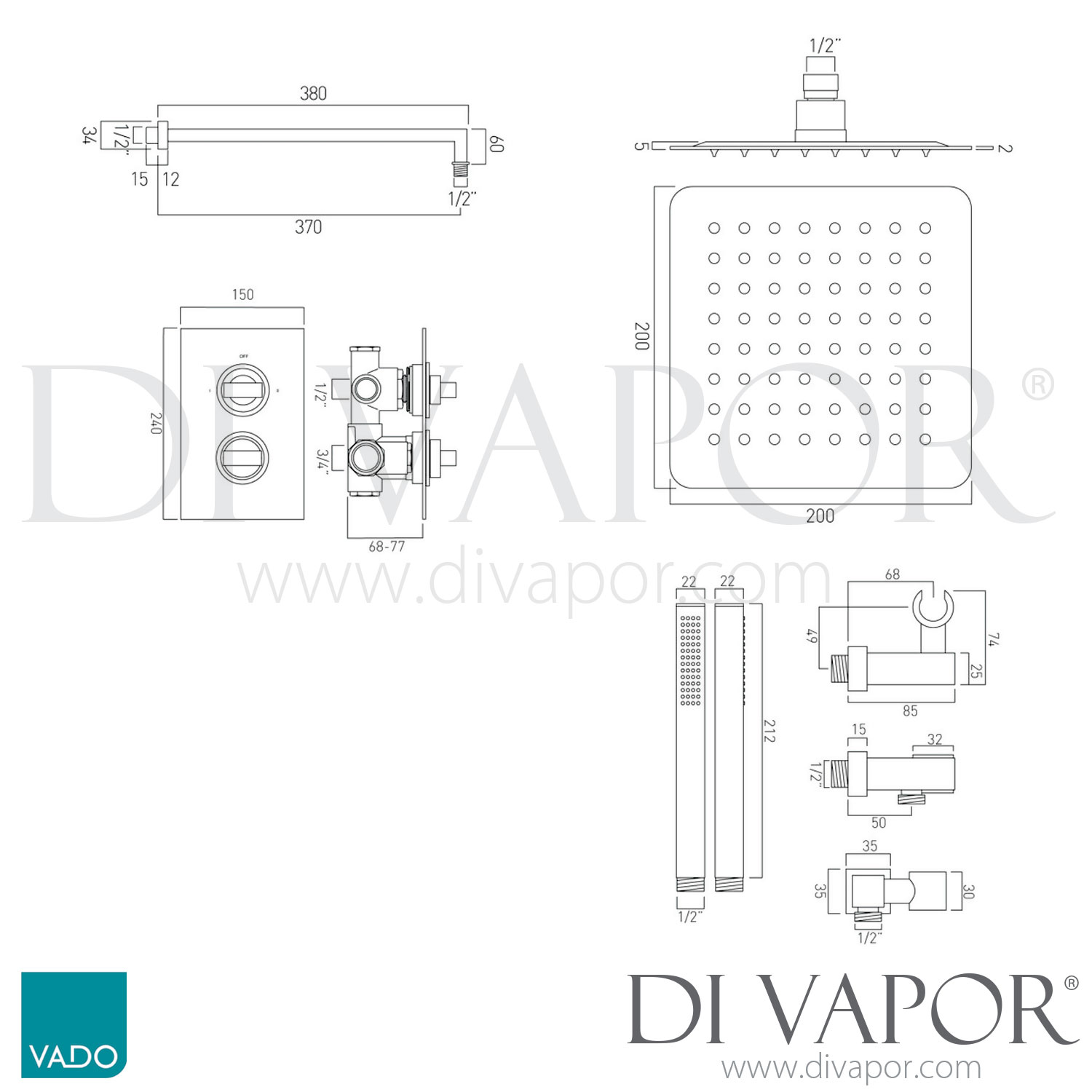 VADO WGNOTBOX/4/AC/P Notion Square Concealed 2 Outlet Thermostatic