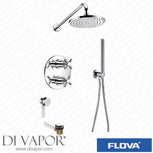 Flova XL3WPK1-U XL Thermostatic 3-Outlet Shower Valve with Fixed Head Handshower Kit and Bath Overflow Filler Spare Parts