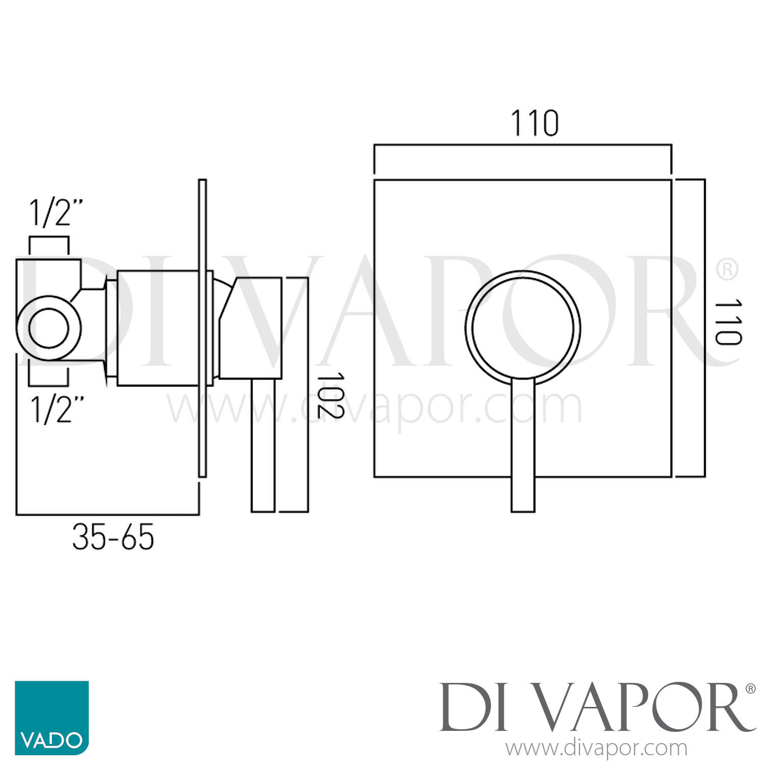 VADO ZOO145/SQC/P Zoo Concealed Shower Valve Single Lever Wall