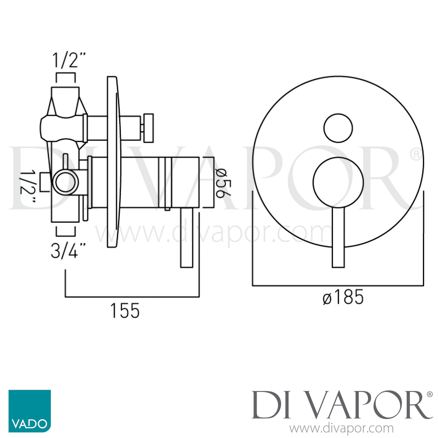VADO Zoo147TC/P Zoo Round Back Plate Axiotherm Concealed