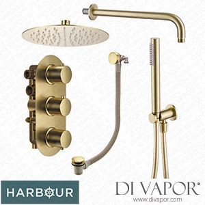 Harbour Clarity Brushed Brass Shower Package with 3 Outlet Valve Spare Parts