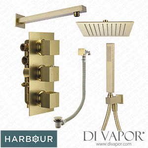 Harbour Status Brushed Brass Shower Package with 3 Outlet Valve and Overflow Bath Filler Spare Parts