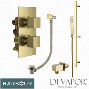 Harbour Status Brushed Brass Shower Package with 2 Outlet Valve and Overflow Bath Filler Spare Parts