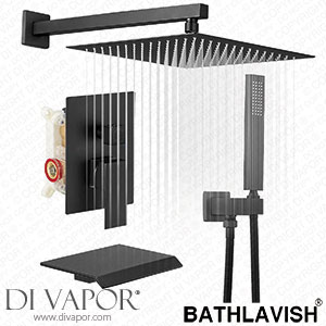 BATHLAVISH ?B-66012-Black Shower Tap Pressure Balancing Wall Mounted Rough-in Valve Body and Trim Spare Parts