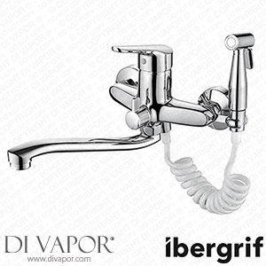 Ibergrif Roma M13150-1 Kitchen Tap Wall Mounted Single Lever Sink Mixer Tap with High Pressur Trigger Spray Outlet Pipe Length 25Cm Brass Silver Spare Parts