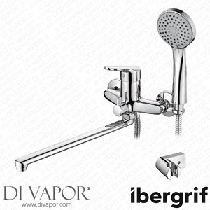 Ibergrif Roma M13150 Bathtub Mixer Tap Wall Mounted Long Spout Bath Shower Tap with Handheld Shower for Long Distance Between Wall and Tub Brass Chromed Finished Silver / Chrome Spare Parts