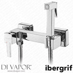 Ibergrif M22021 - Wall Bidet Mixer Shower Set Square Hot and Cold Bidet Tap with Shattaf Sprayer Chrome Spare Parts