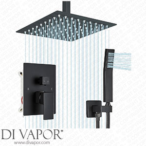 Zovajonia Black Rain Shower System 12 Inch Square Rainfall Shower Head Ceiling Mount Shower Tap Set with Hand Sprayer Rough-in Valve Trim Kit Bathroom Mixer Shower Combo Set Spare Parts